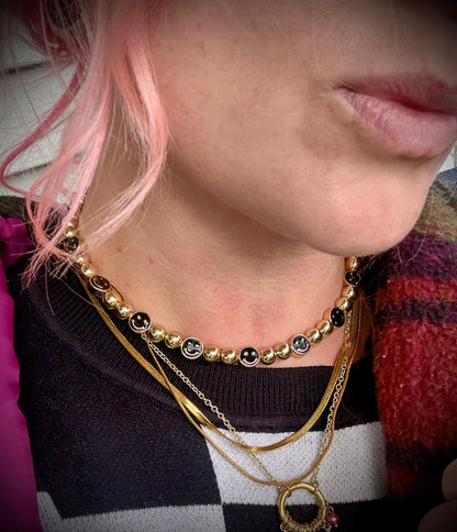 Gold & Black Smiley Necklace