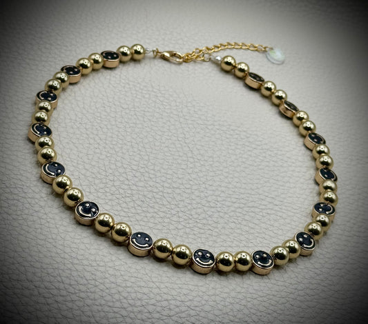 Gold & Black Smiley Necklace